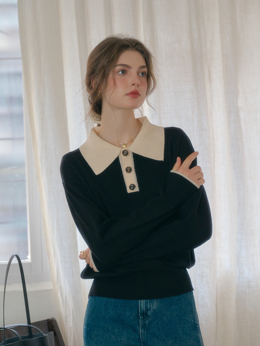Pelina | Zeitloser Strickpullover mit elegantem Polo-Kragen