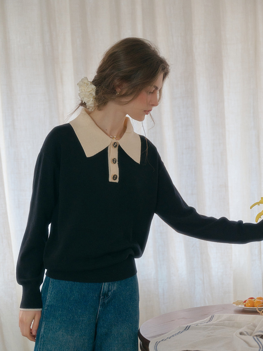 Pelina | Zeitloser Strickpullover mit elegantem Polo-Kragen