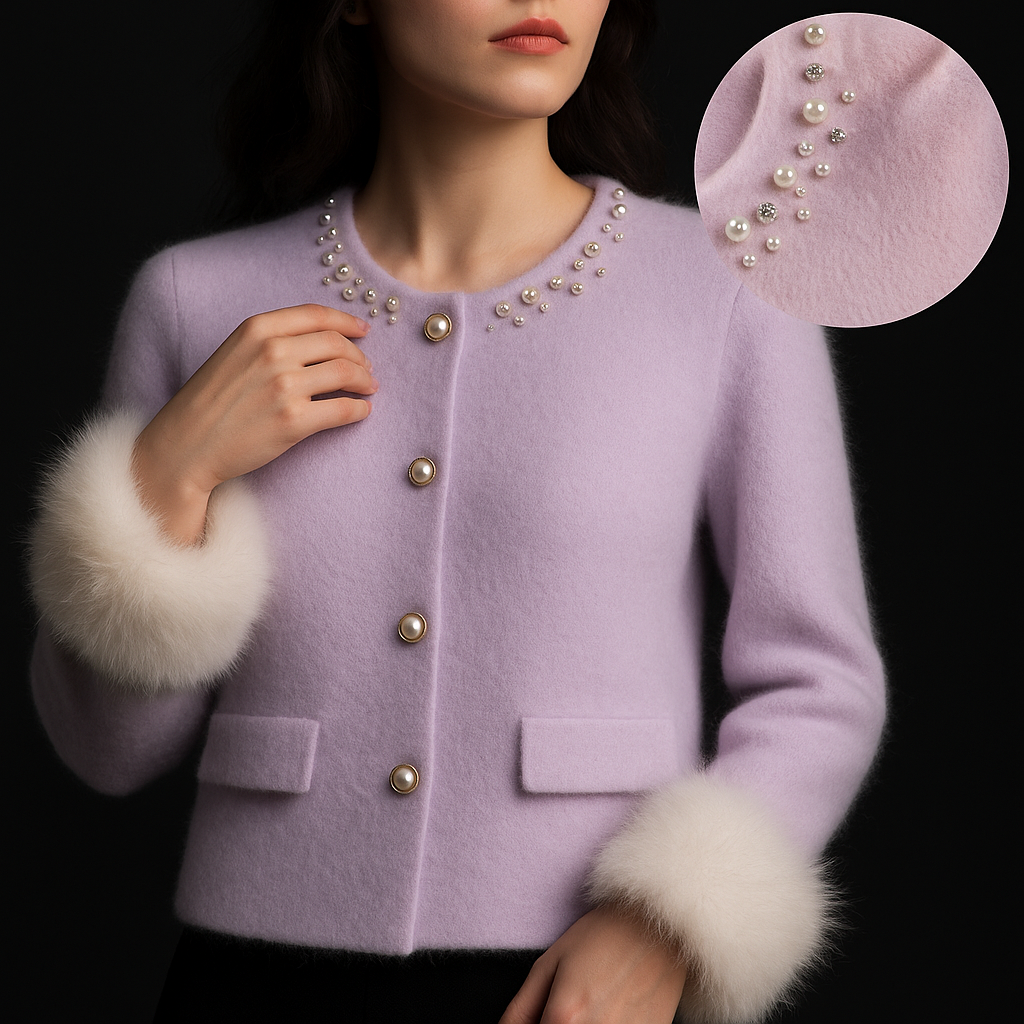 Angeliza | Elegante Perlen-Cardigan mit Fellabschlüssen