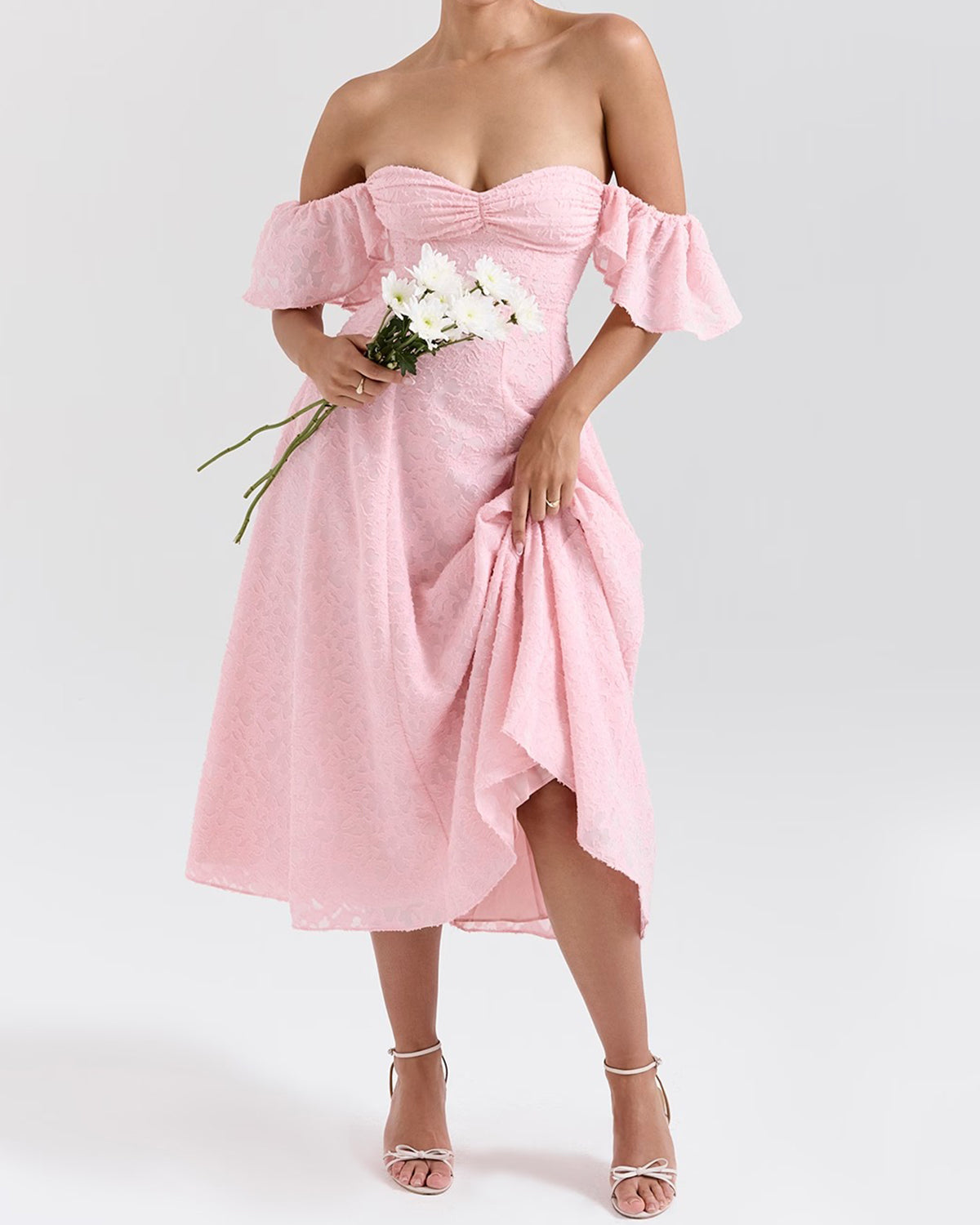 Faith | elegantes Midikleid mit gerafftem Rundhalsausschnitt