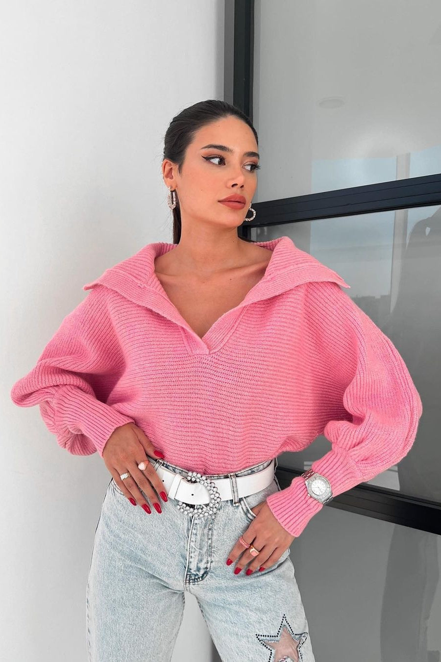 Clarybel | Kuscheliger Pullover mit offenem Kragen und Strukturstrick