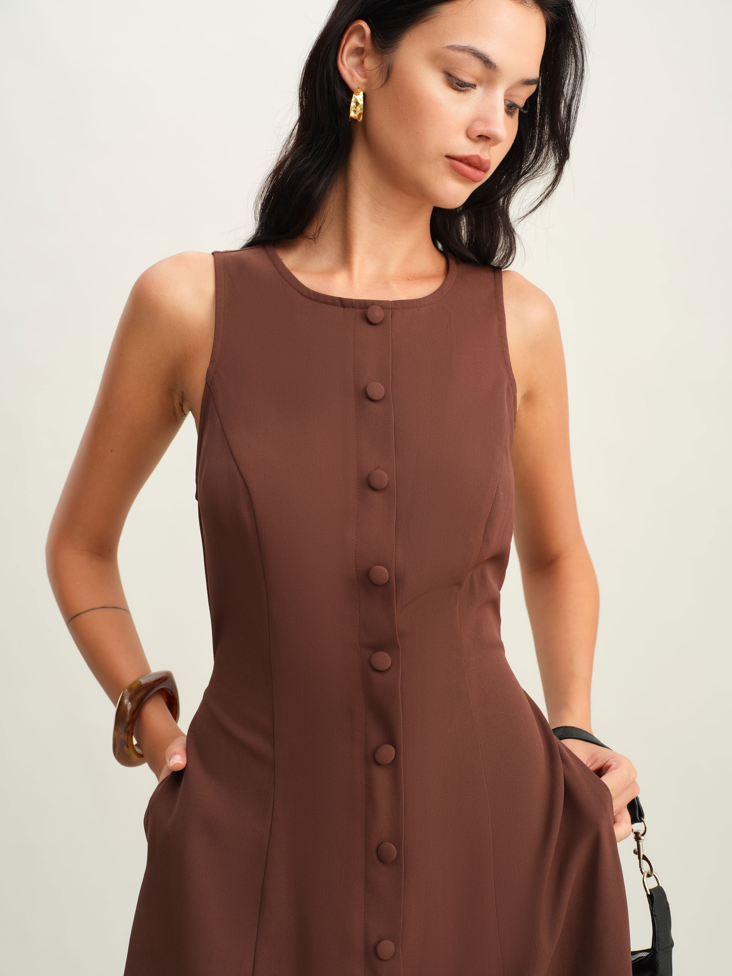 Bhaby | Ärmelloses Midikleid mit Knopfleiste
