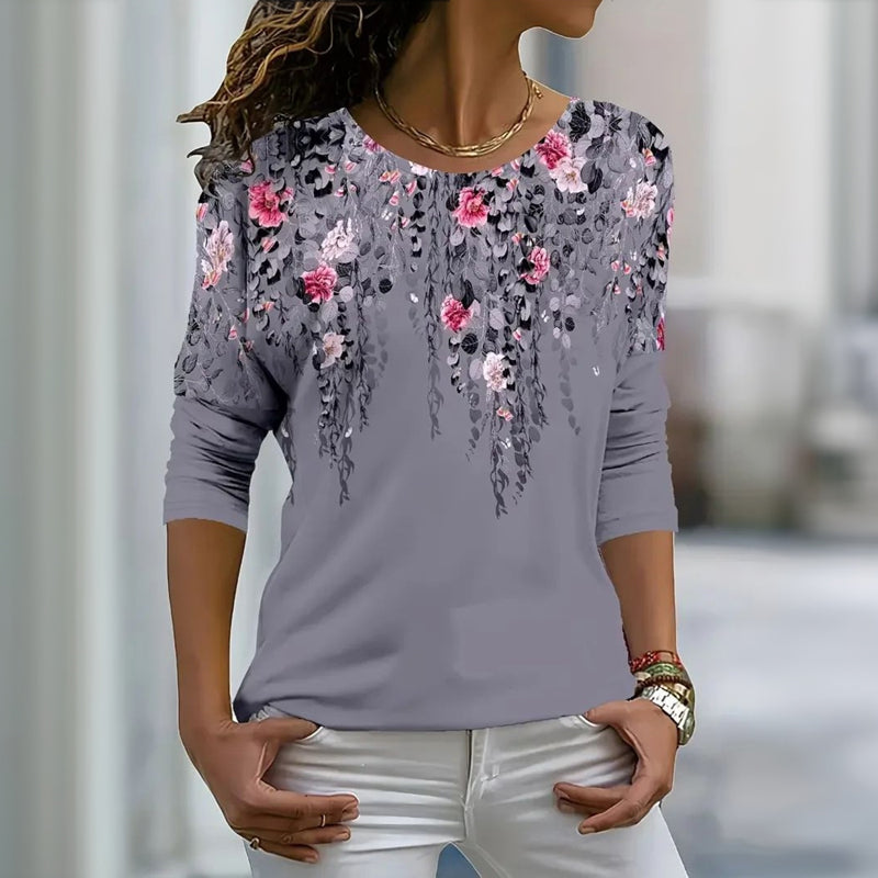 Claire | lässiges T-Shirt, Blumenprint im Retro-Stil.