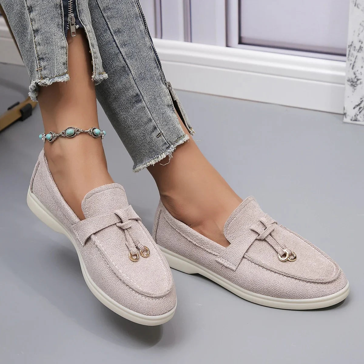 Yany | Damen-Loafers aus Wildleder mit geknoteter Quaste