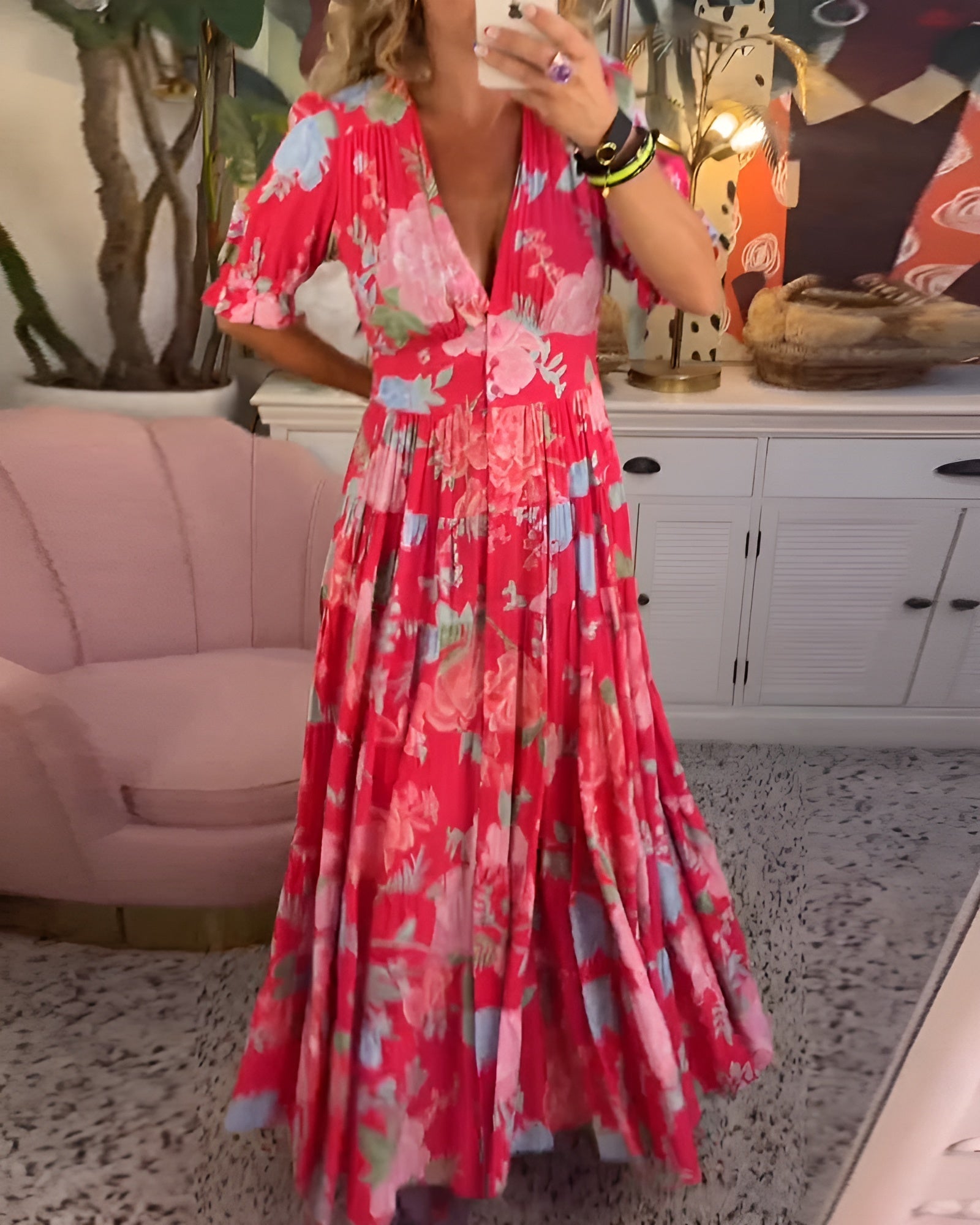 Aura | elegantes Kleid mit V-Ausschnitt und Blumenprint