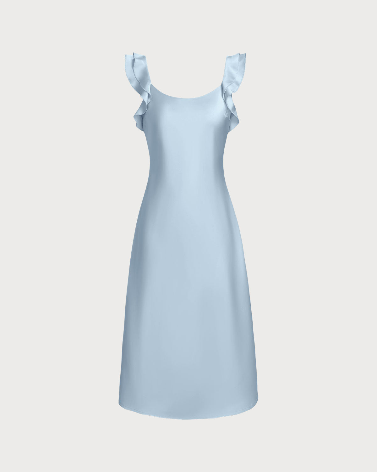 Hyra | Blaues Satin-Midikleid mit Rüschen