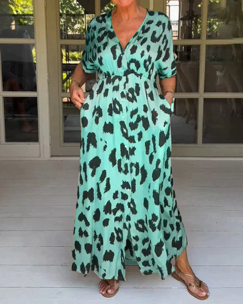 Katyah | Schickes Maxikleid mit wildem Leopardenmuster