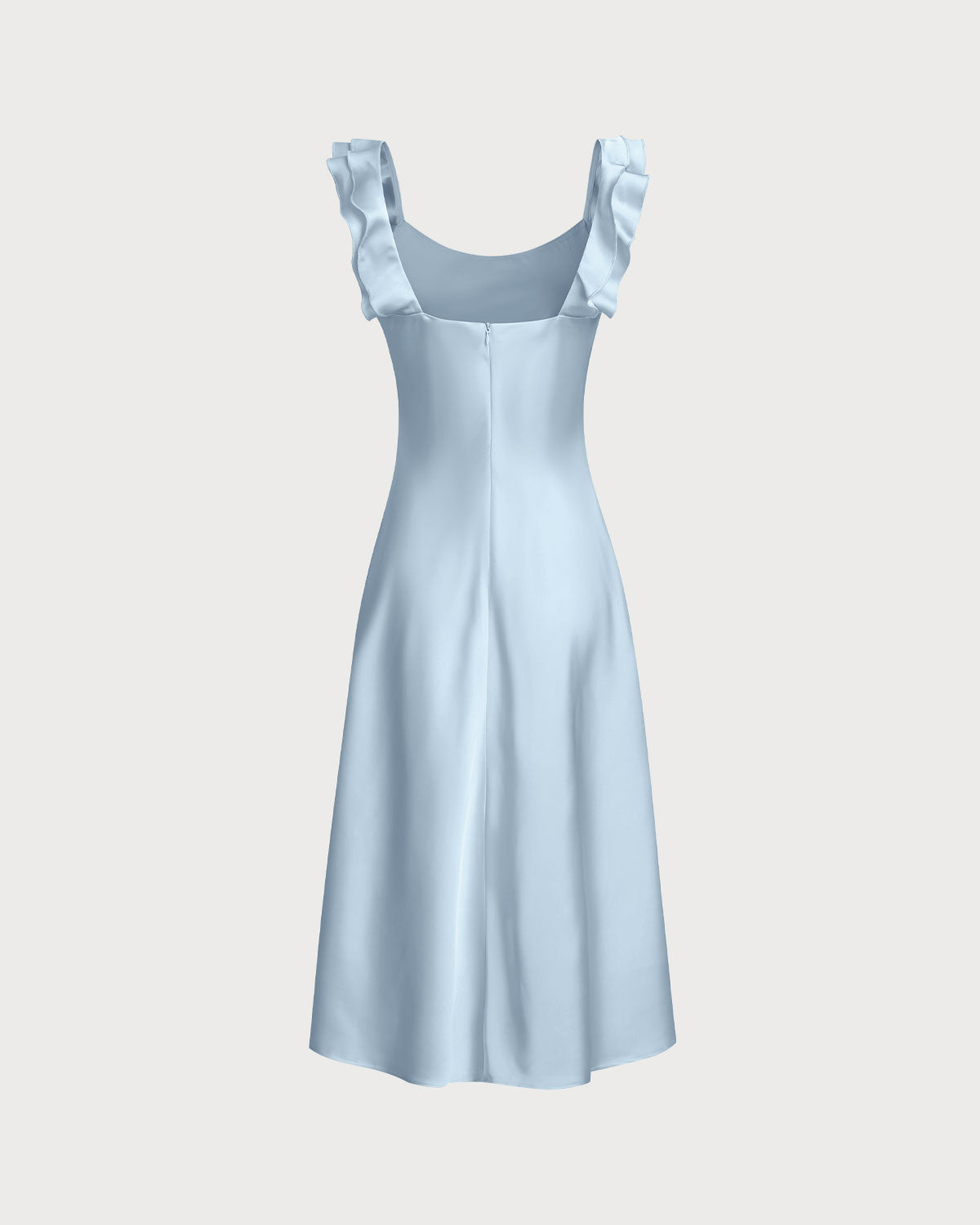 Hyra | Blaues Satin-Midikleid mit Rüschen