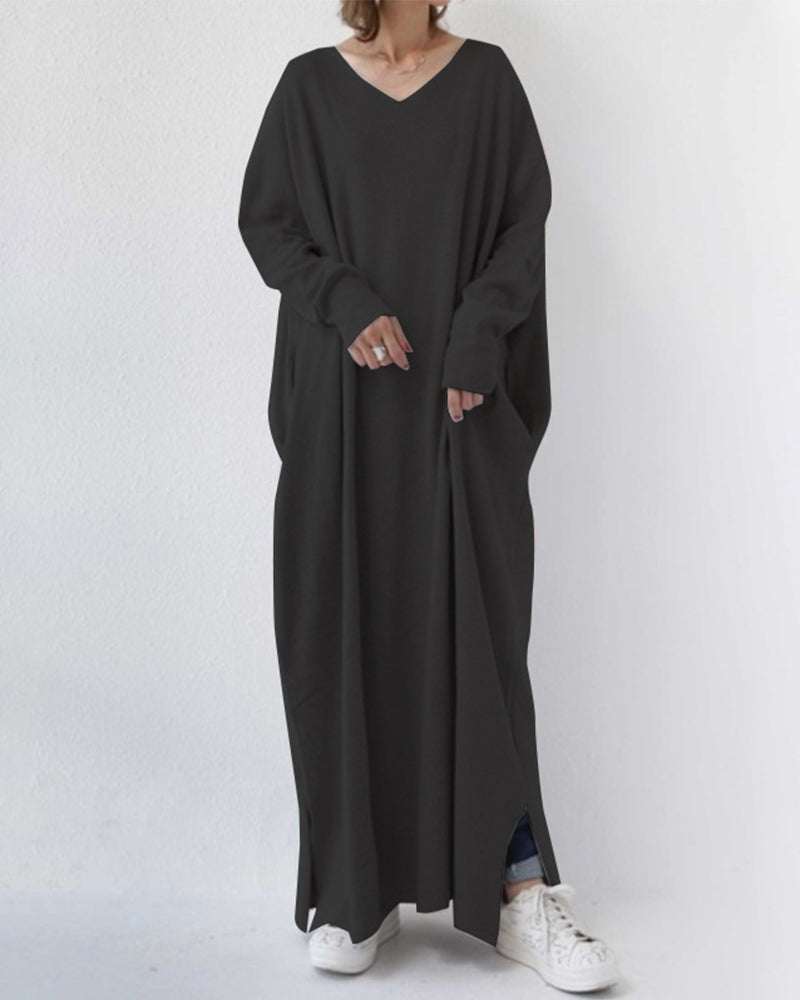 Frieda | elegantes Damenkleid mit V-Ausschnitt und langen Ärmeln