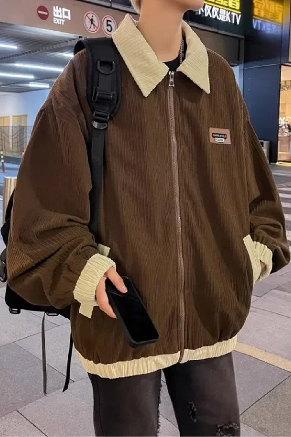 Yujohn | Retro Cordjacke mit Kontrastkragen