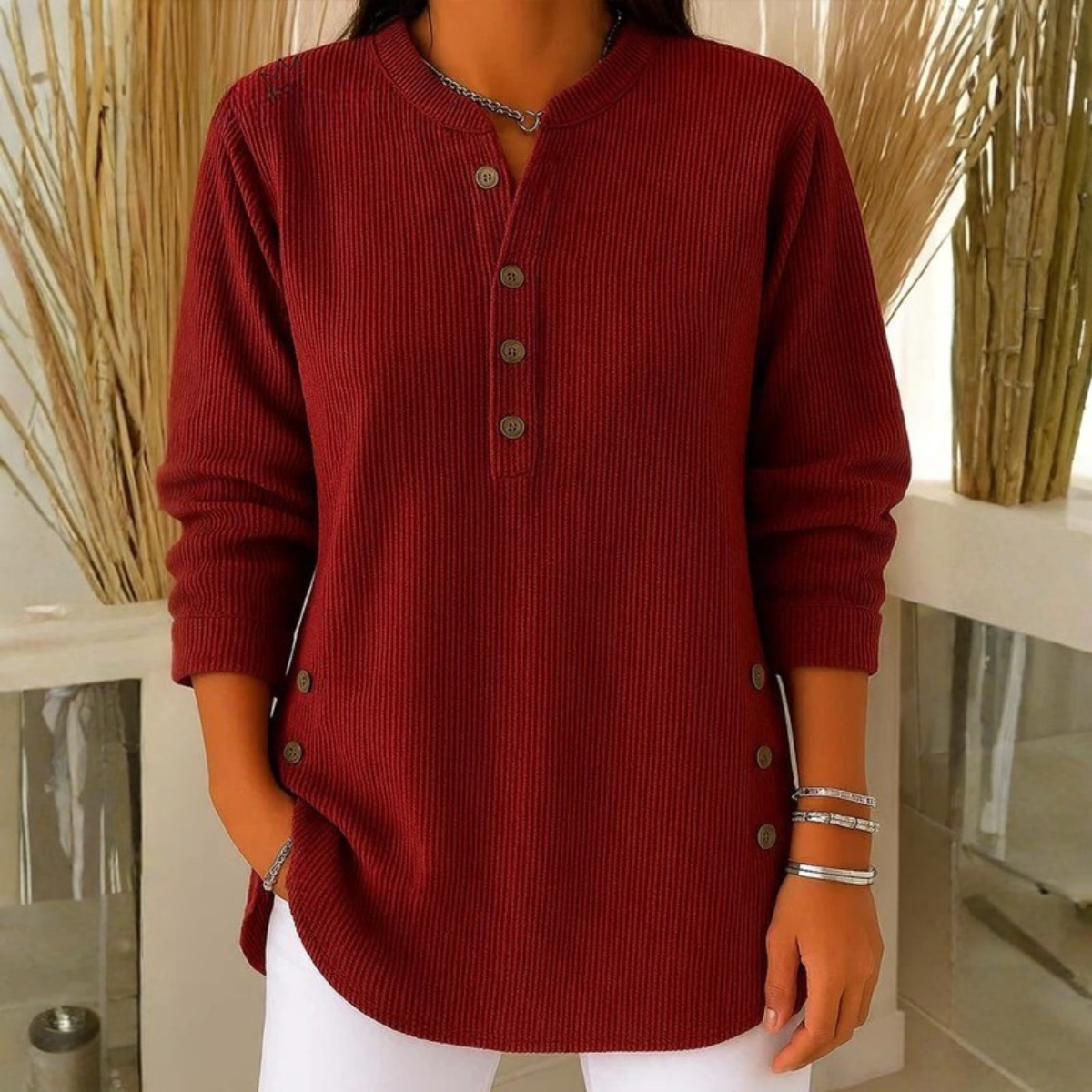 Clinazi | Bequemer Strickpullover mit Henley-Knopfleiste