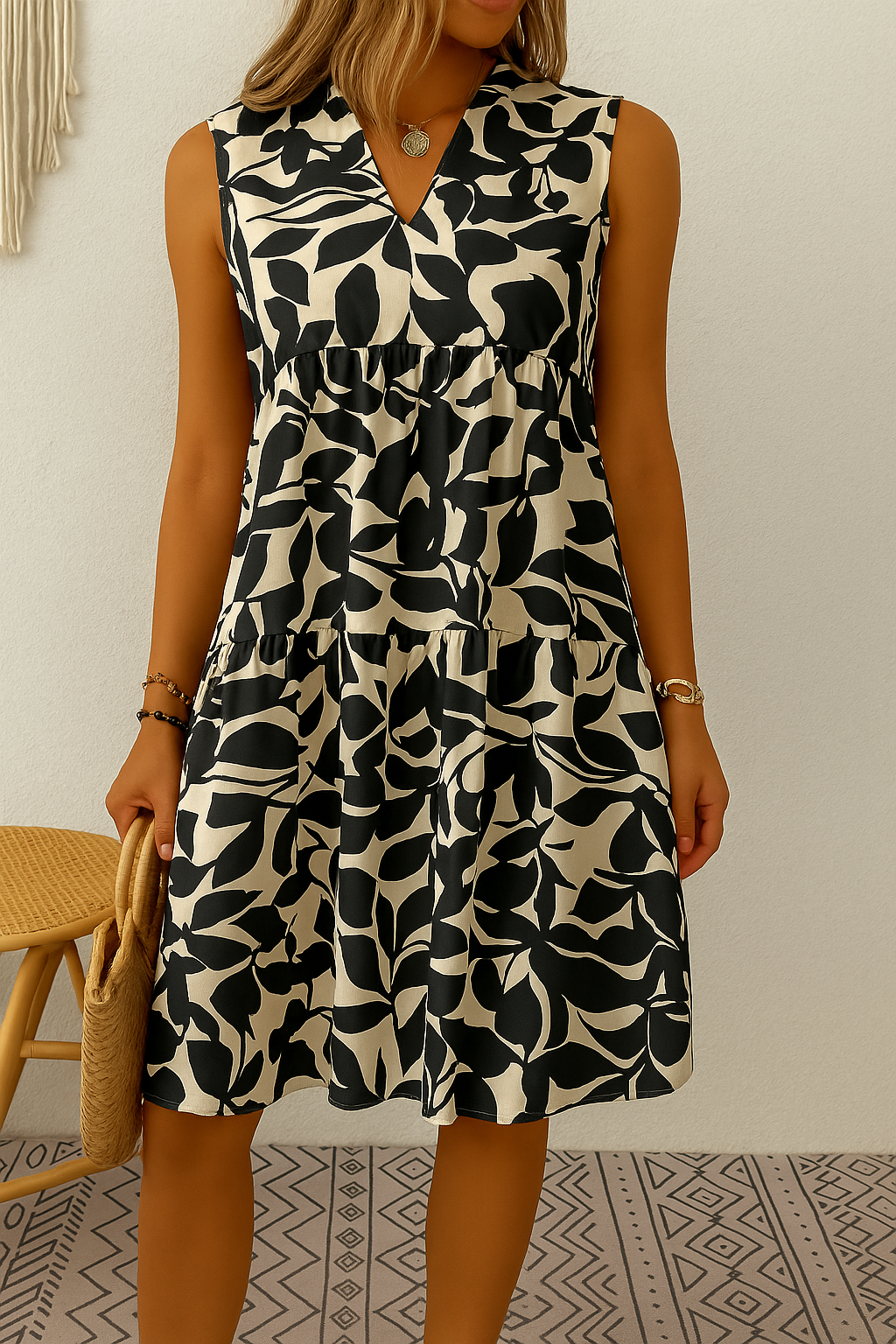 Myre | Gestuftes Kleid mit Blätterdruck