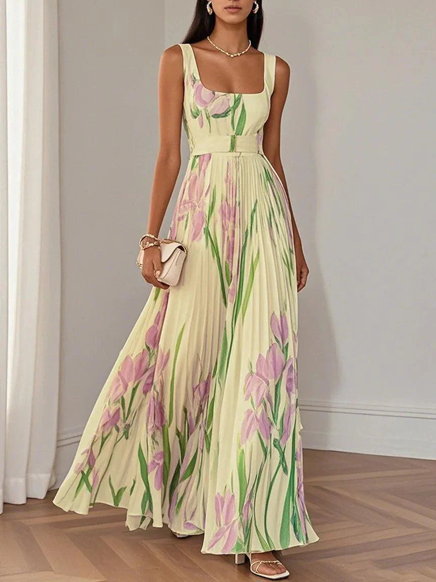 Wilma | Plissiertes Maxikleid mit Blumenmuster