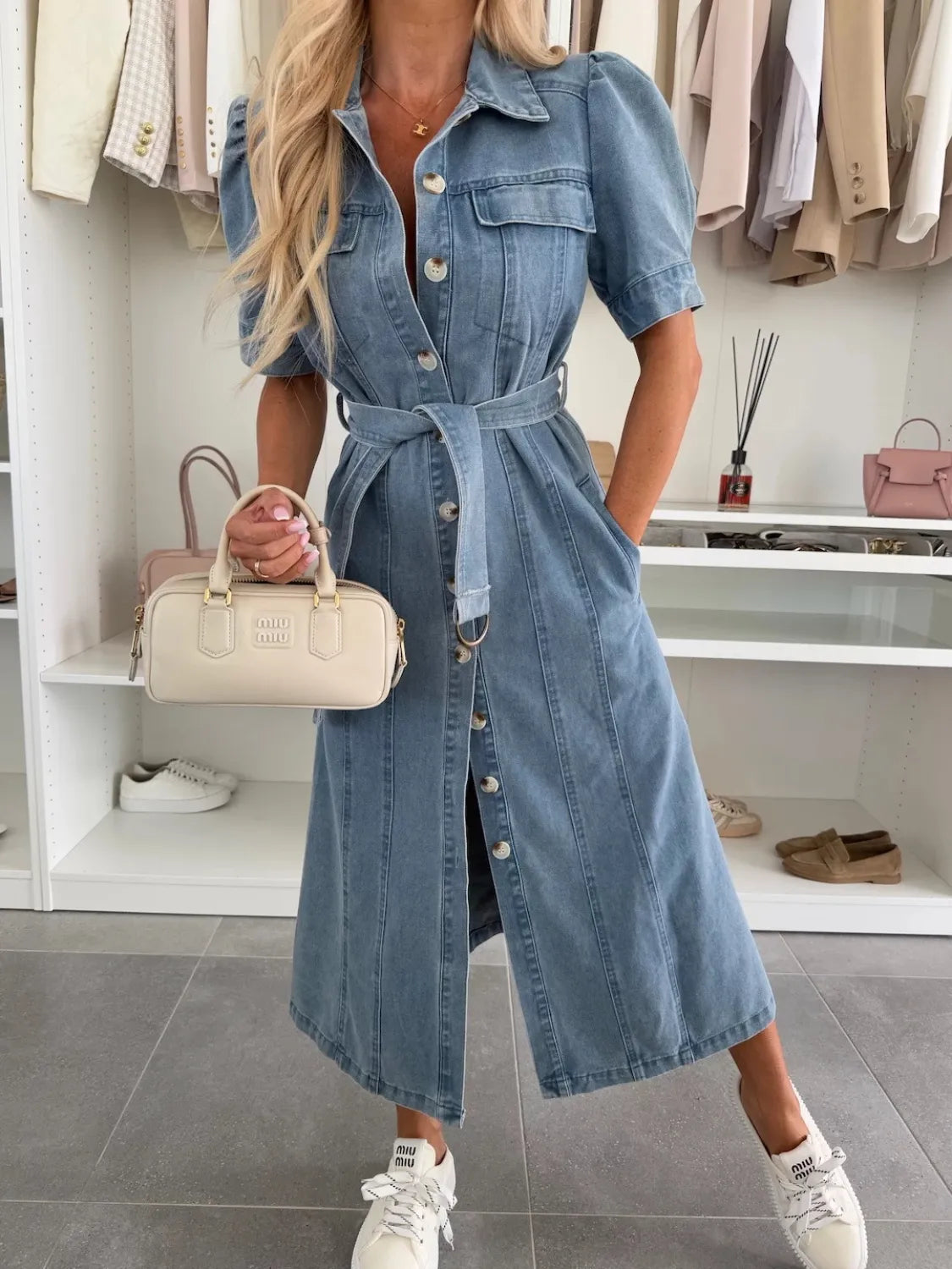 Luna | stilvolles Maxi-Jeanskleid mit langen Ärmeln für Damen