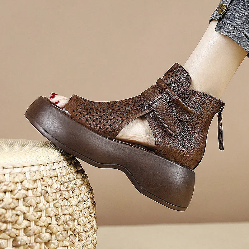 Larissa | Bequeme Plateausandalen aus Leder mit weicher Sohle