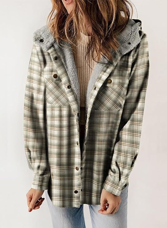 Grace™ | Plaid Jacke Langarm Schnalle Wolle mit Kapuze