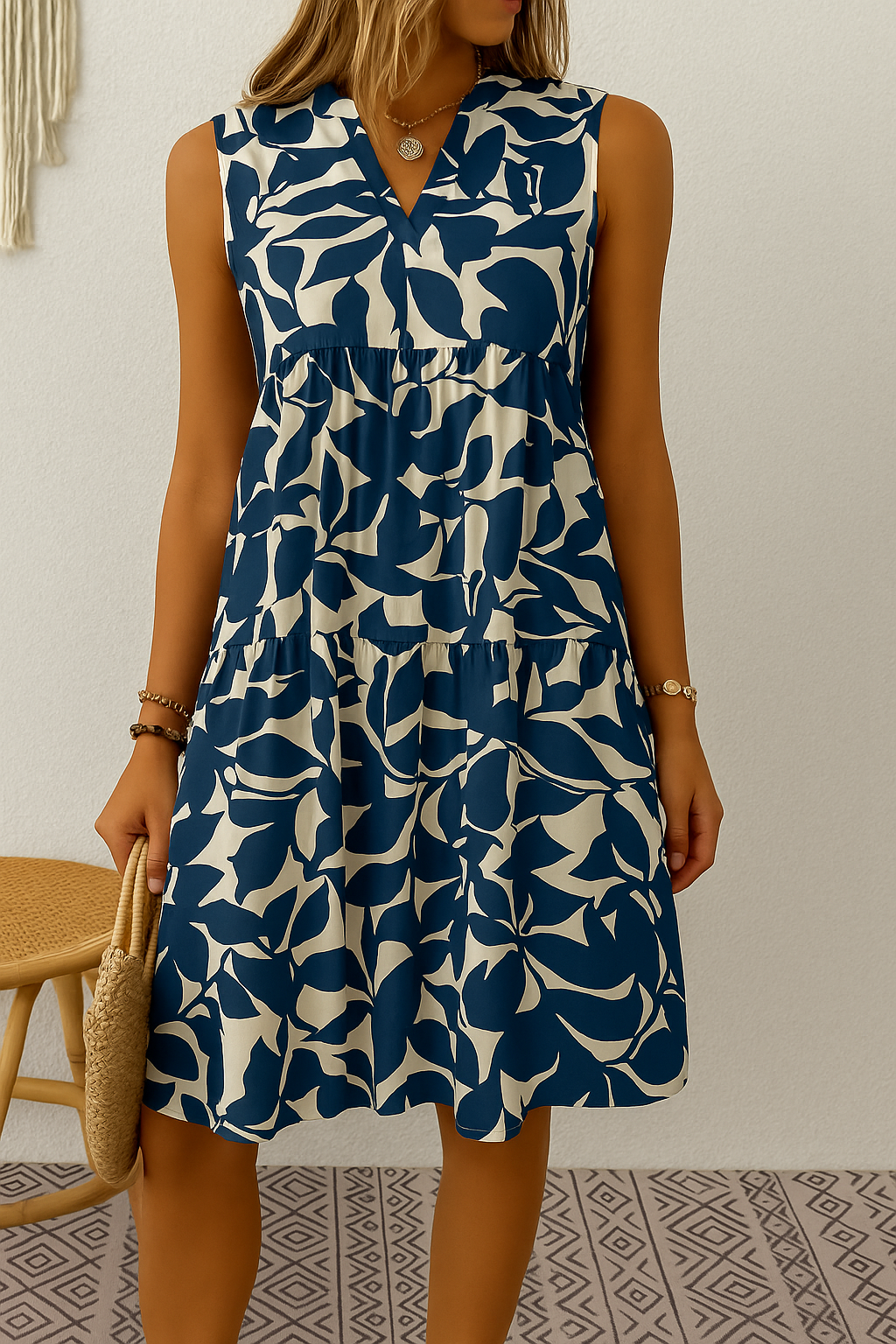 Myre | Gestuftes Kleid mit Blätterdruck