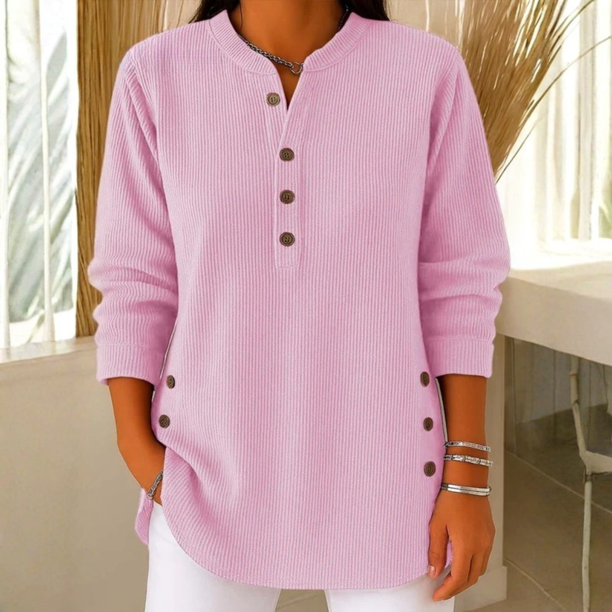 Clinazi | Bequemer Strickpullover mit Henley-Knopfleiste