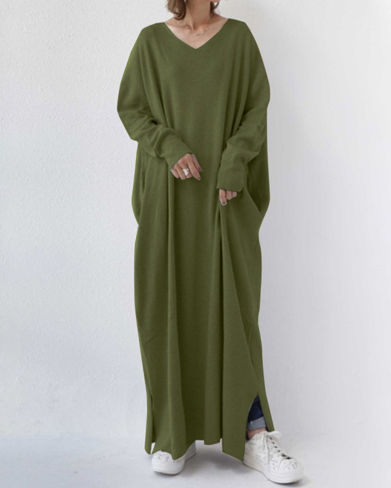 Frieda | elegantes Damenkleid mit V-Ausschnitt und langen Ärmeln