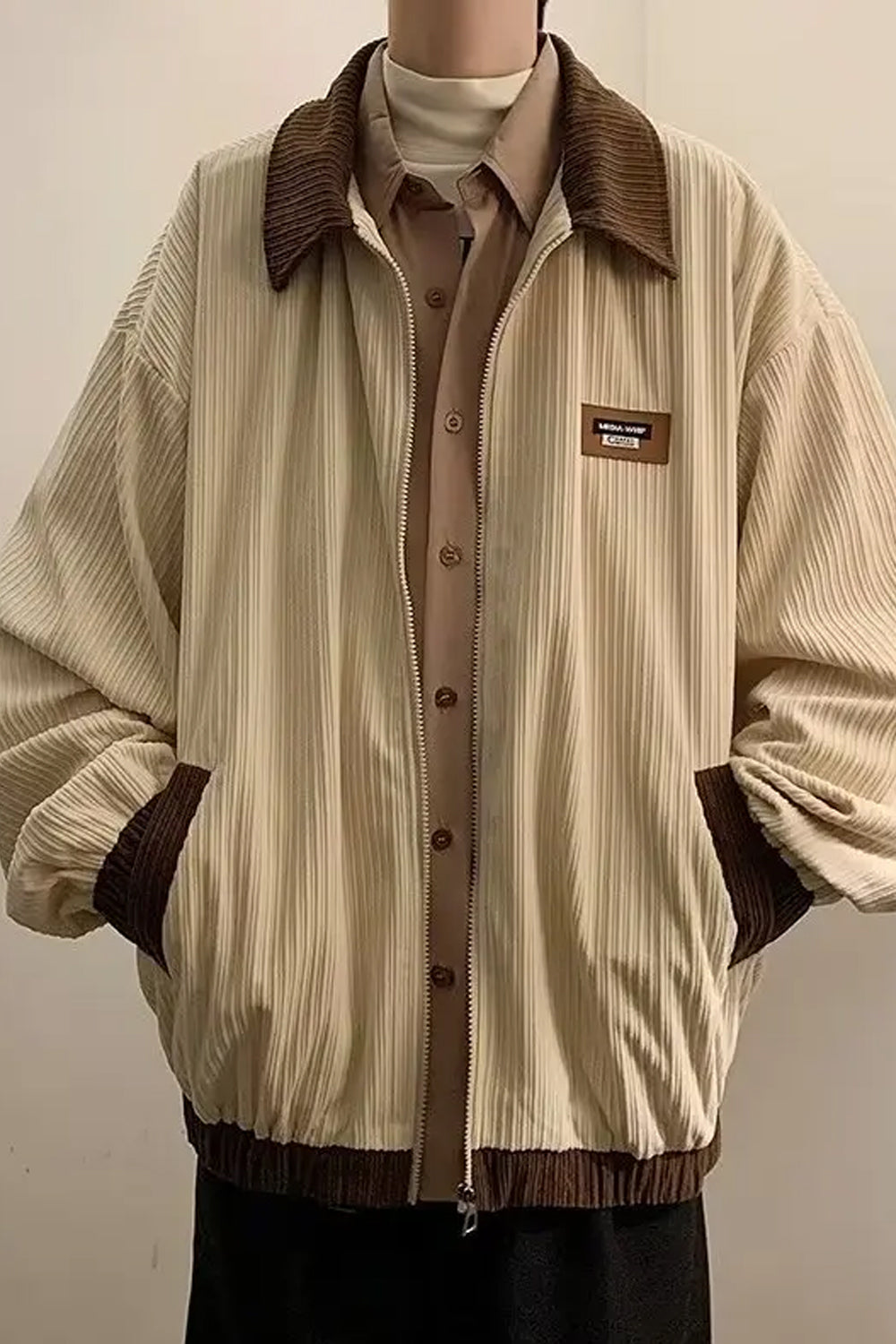 Yujohn | Retro Cordjacke mit Kontrastkragen