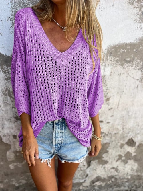Patrice | Lässiges Strickoberteil mit V-Ausschnitt und hohlem Muster