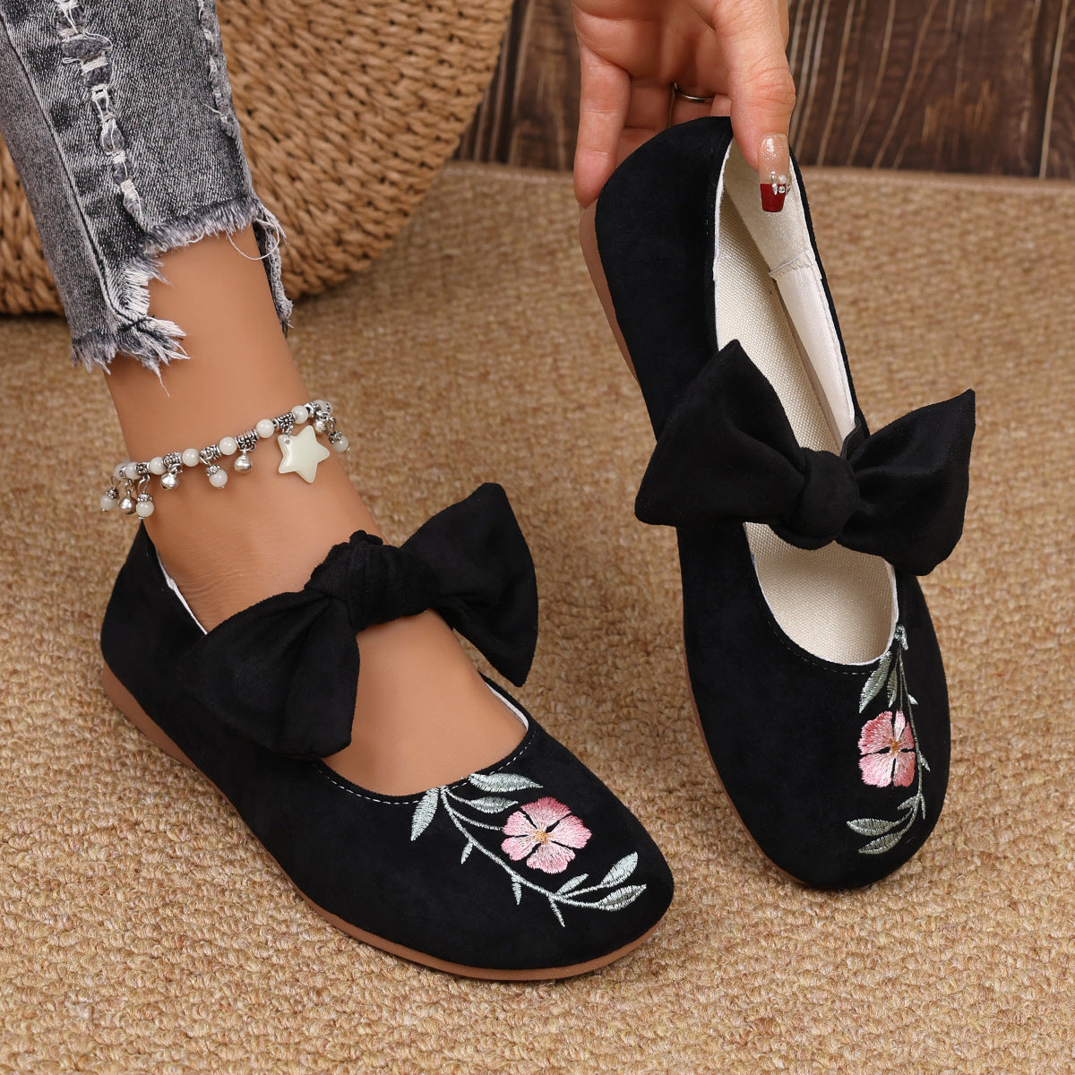 Nataly | modische flache Schuhe mit Schleifenakzent