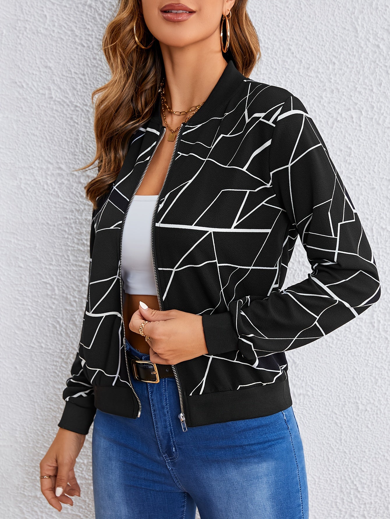 Evalaine™ | Geometrische Zipperjacke für Damen - Schwarz (fast ausverkauft) / S