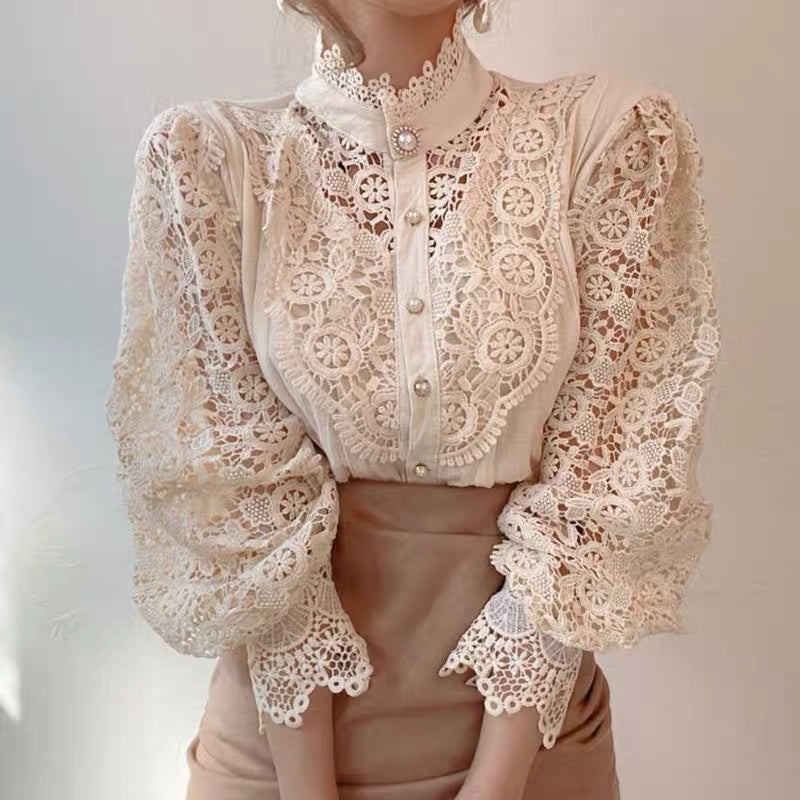 Cleah | Schickes langärmeliges Hemd im Retro-Stil mit Spitzen-Details