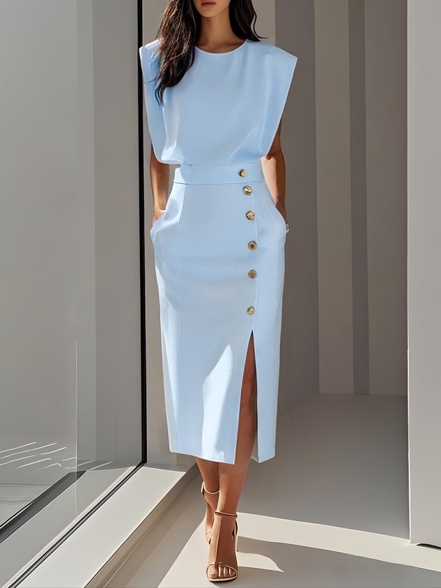 Nice | Einfarbiges Midikleid mit Knopfleiste
