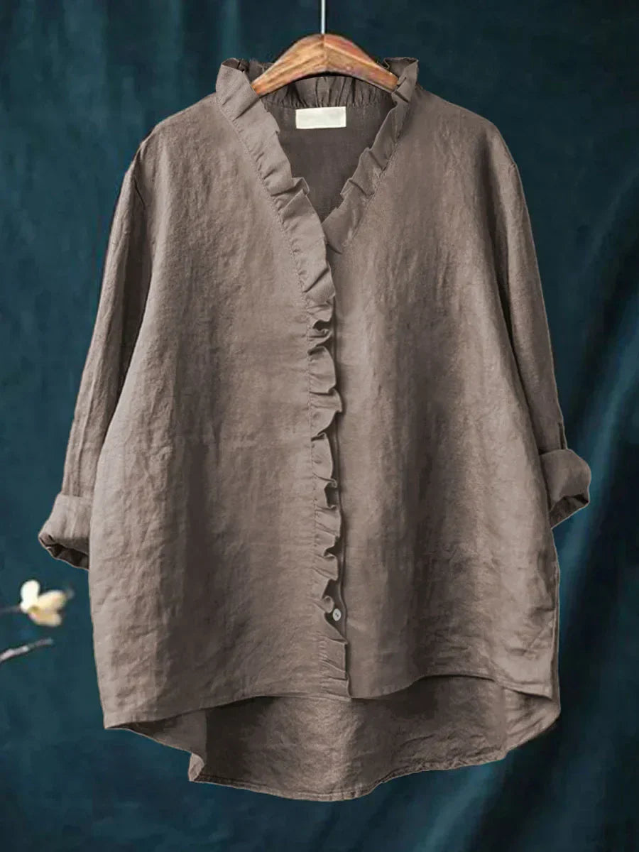 Zanel | Lose Bluse mit V-Ausschnitt und Rüsche