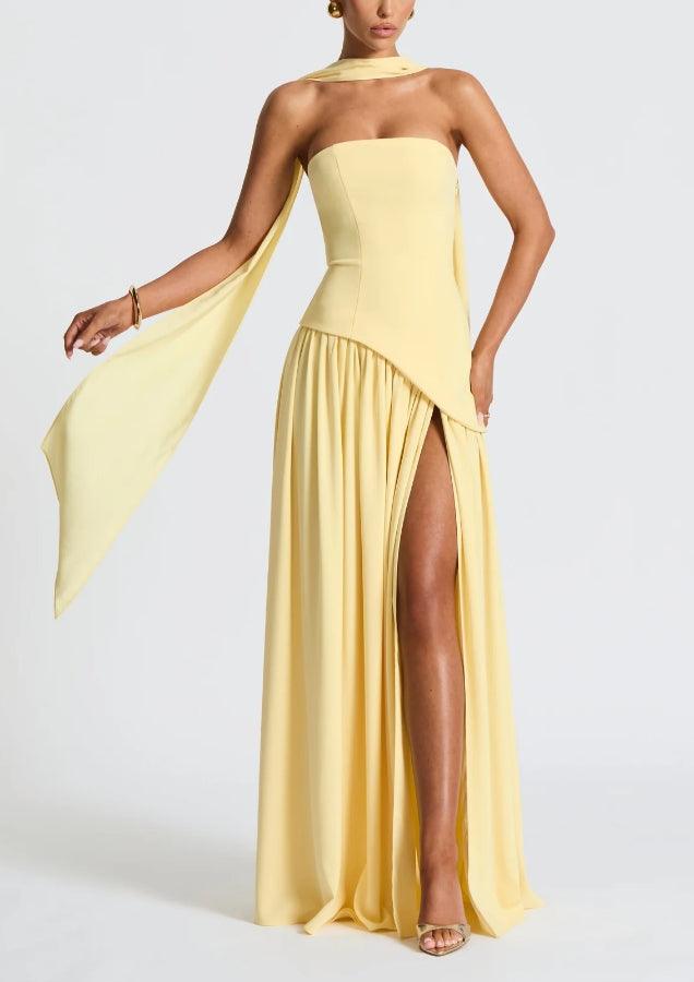 Amaris | stilvolles Maxikleid mit Schlitz und Schleifendetail