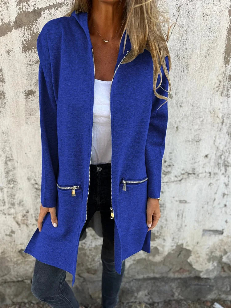 Ida | Rundhals-Reißverschluss Langarm Freizeitjacke - Blau / S