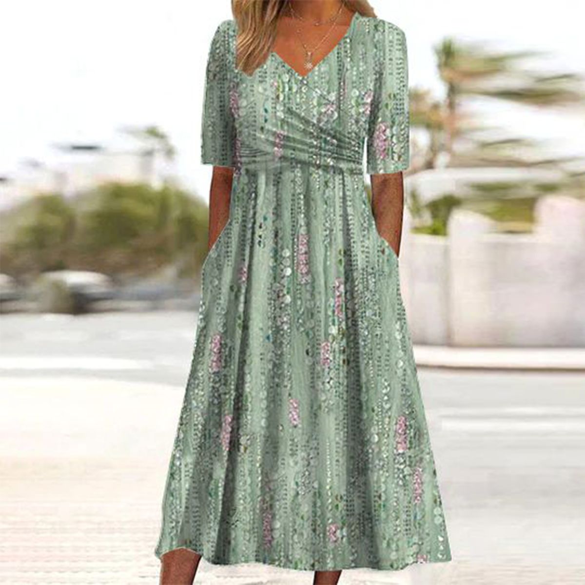 Haley | stylisches Midikleid mit V-Ausschnitt