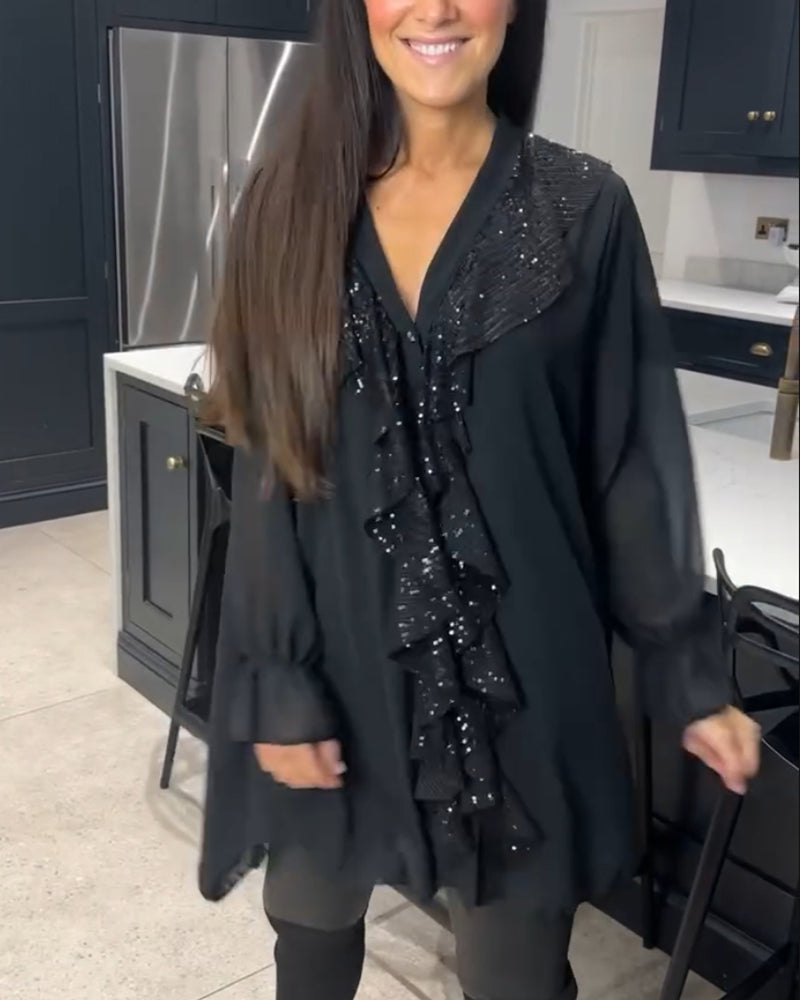 Aurora™ – Elegante Tunika mit Rüschen und Pailletten - Schwarze / S
