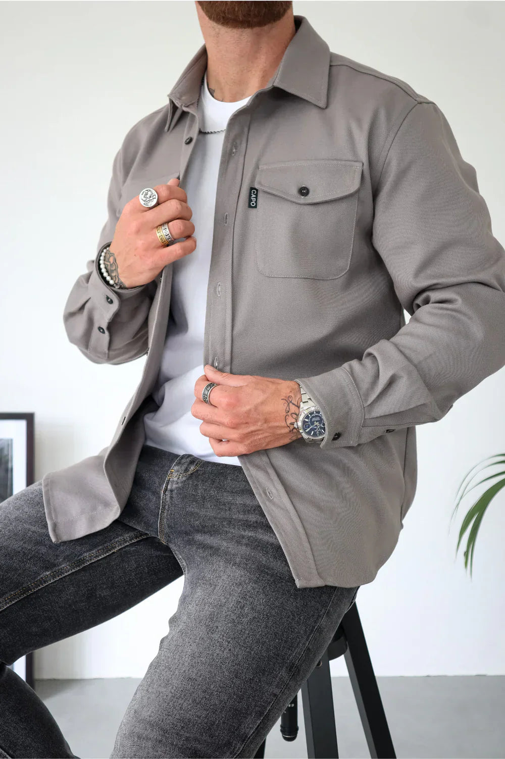 Noah™ | Stilvolles Freizeit-Hemd - Hellgrau / XS