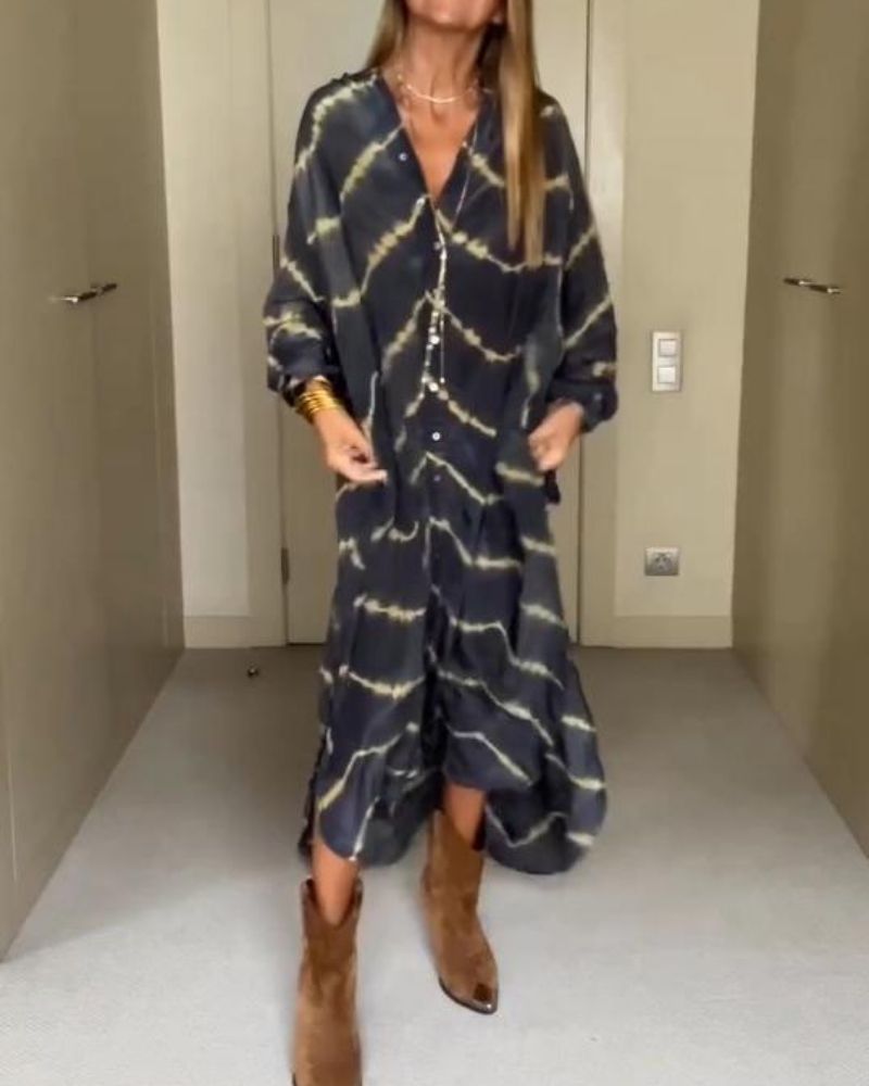 Bronya | Stilvolles Bohemian Kleid mit Streifen und langen Ärmeln