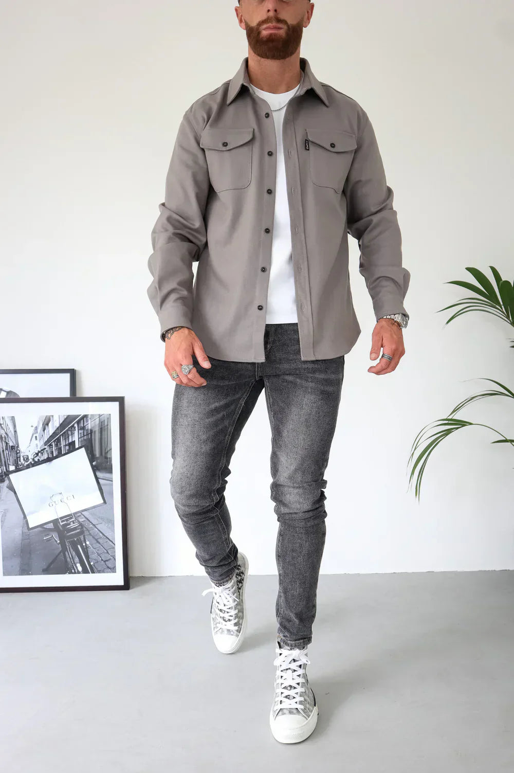 Noah™ | Stilvolles Freizeit-Hemd - Hellgrau / XS