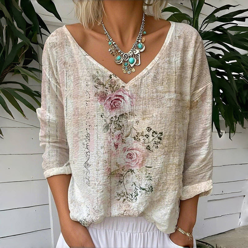 Rosanna | Lässiges T-Shirt im Vintage-Stil mit Blumenprint