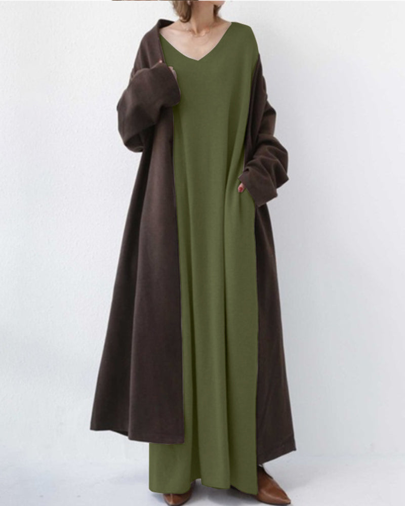 Frieda | elegantes Damenkleid mit V-Ausschnitt und langen Ärmeln
