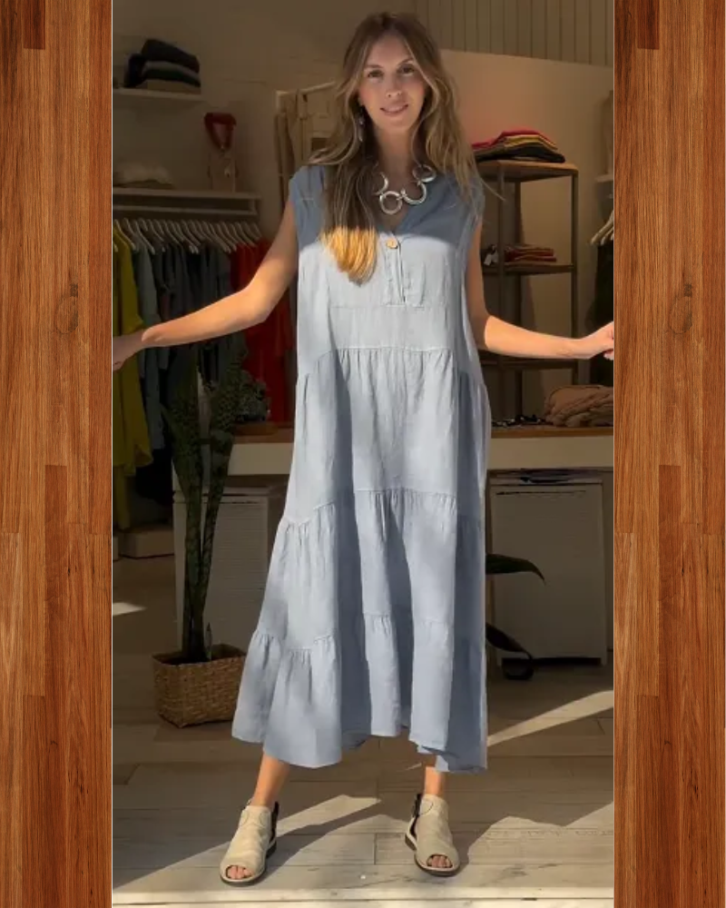 Aromea | Locker geschnittenes ärmelloses Kleid mit Knopfleiste
