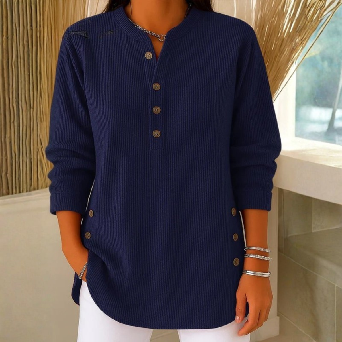 Clinazi | Bequemer Strickpullover mit Henley-Knopfleiste