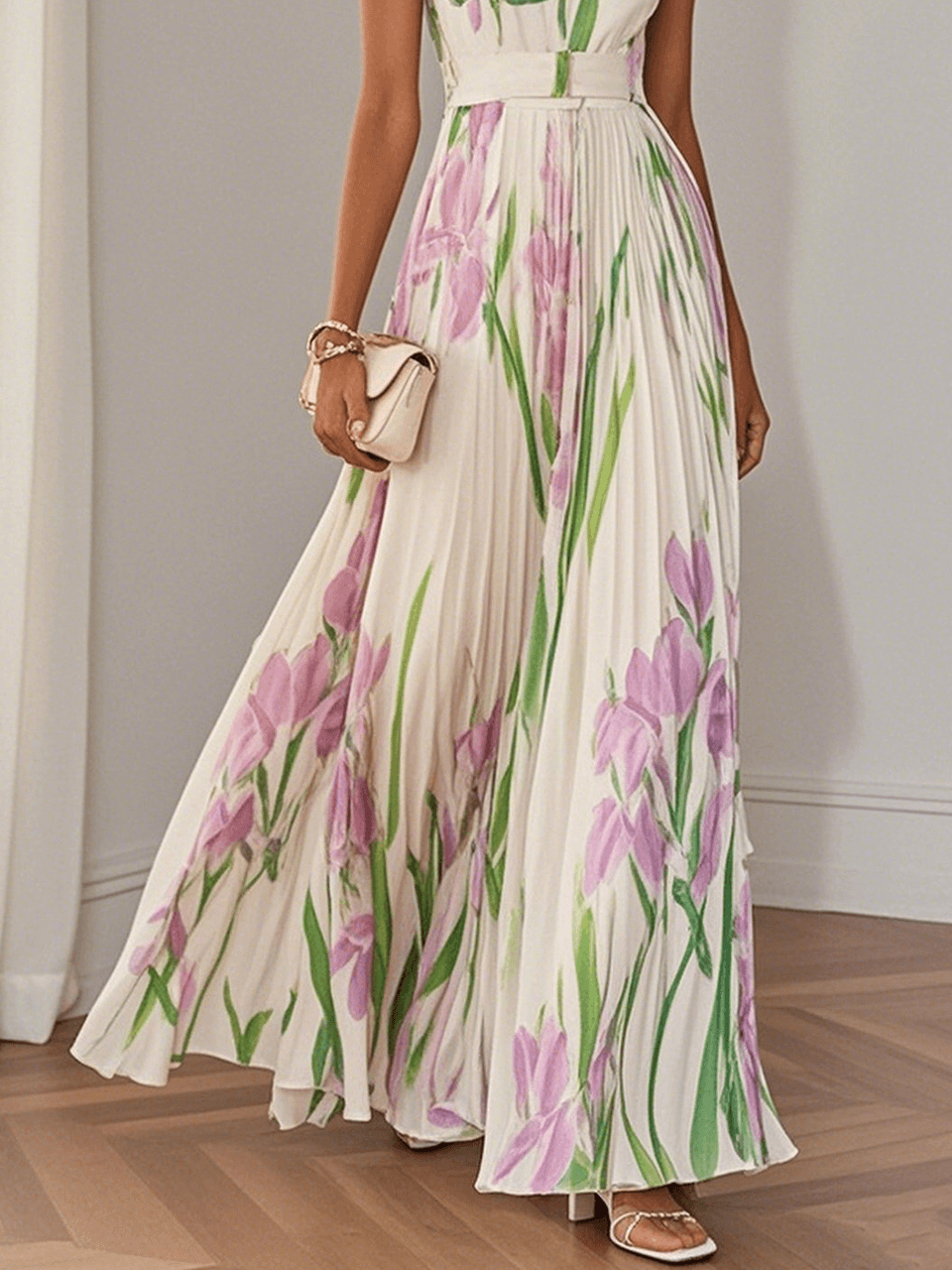 Wilma | Plissiertes Maxikleid mit Blumenmuster