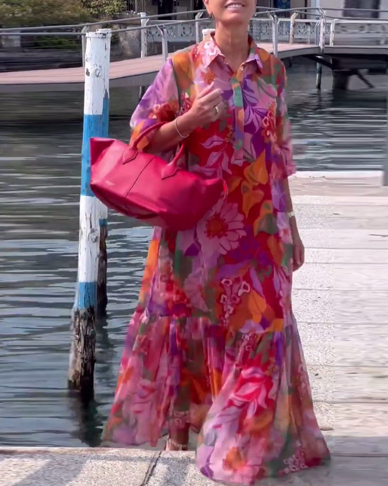 Helena | Bunt bedrucktes Kleid mit lockeren Laternenärmeln