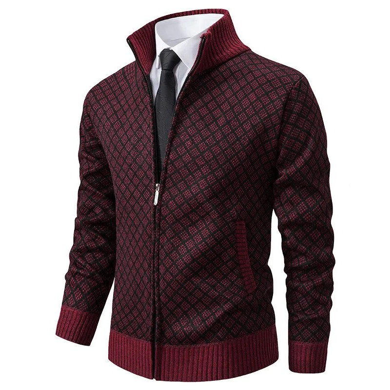 Edward™ | Moderne Herrenjacke - Mens Sweater - Burgunderrot / M