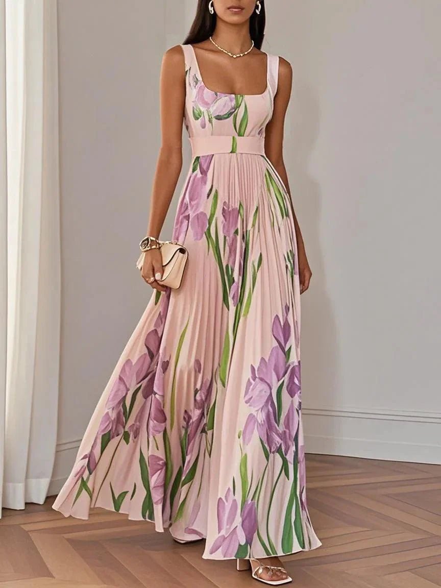 Wilma | Plissiertes Maxikleid mit Blumenmuster