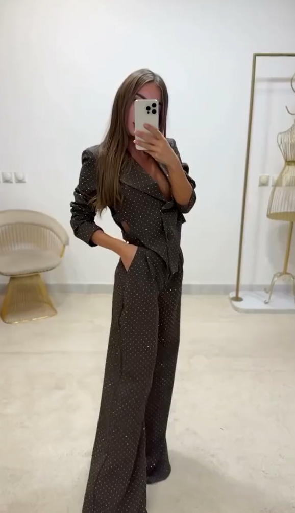 Isabella | Modisches Damen-Set mit Strass-Details und Hose