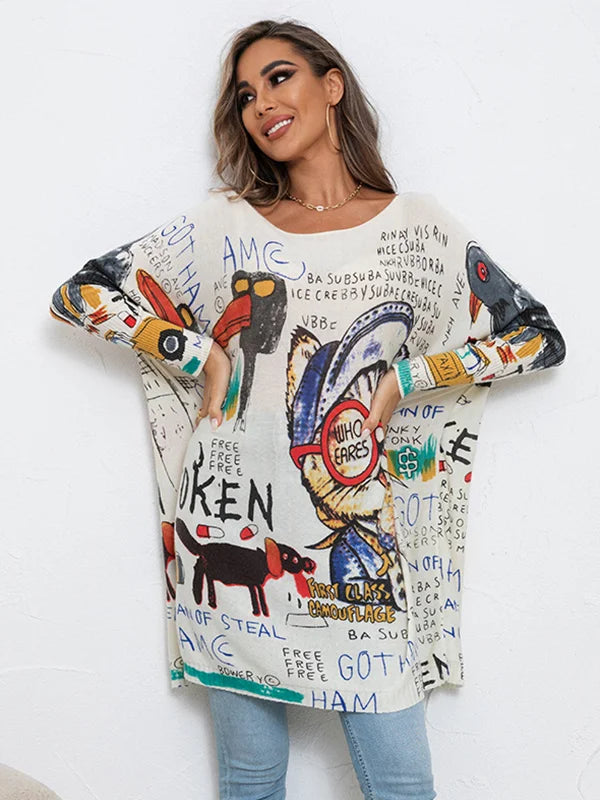 Lunisse | Strickpullover mit künstlerischem Cartoon-Print