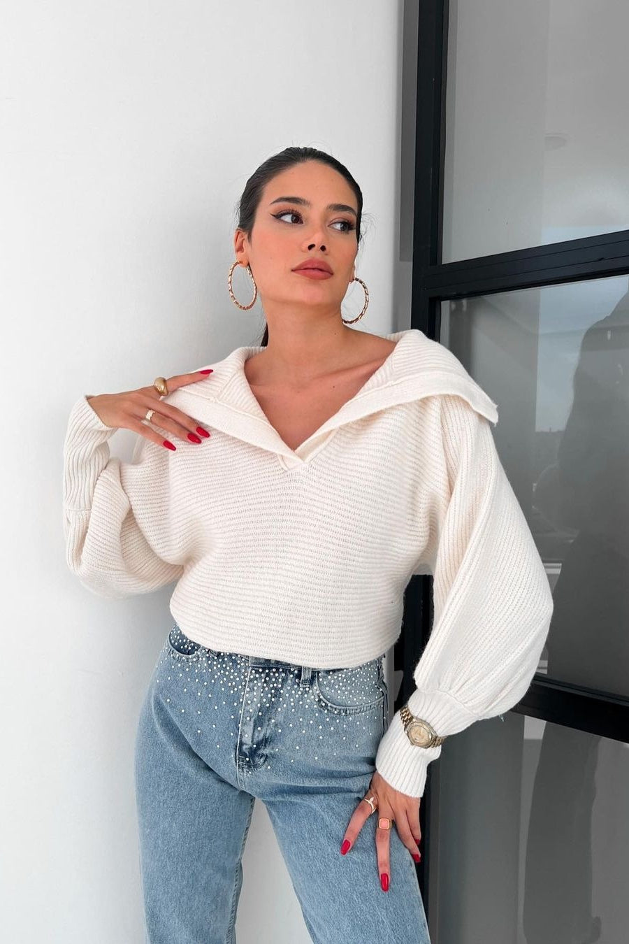 Clarybel | Kuscheliger Pullover mit offenem Kragen und Strukturstrick