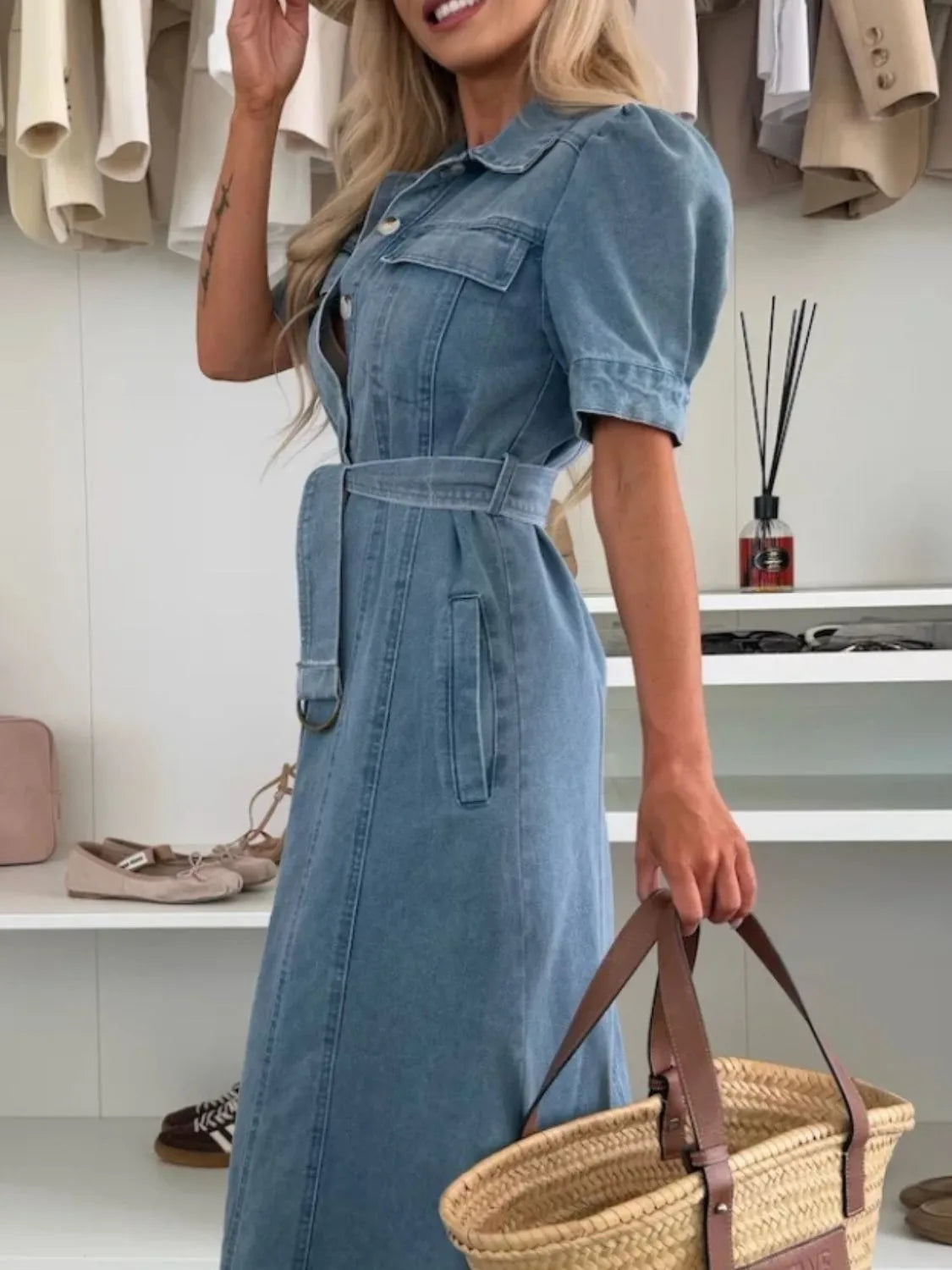 Luna | stilvolles Maxi-Jeanskleid mit langen Ärmeln für Damen