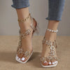 Rose | Damen Sandalen mit Blockabsatz und floralen Kristallen